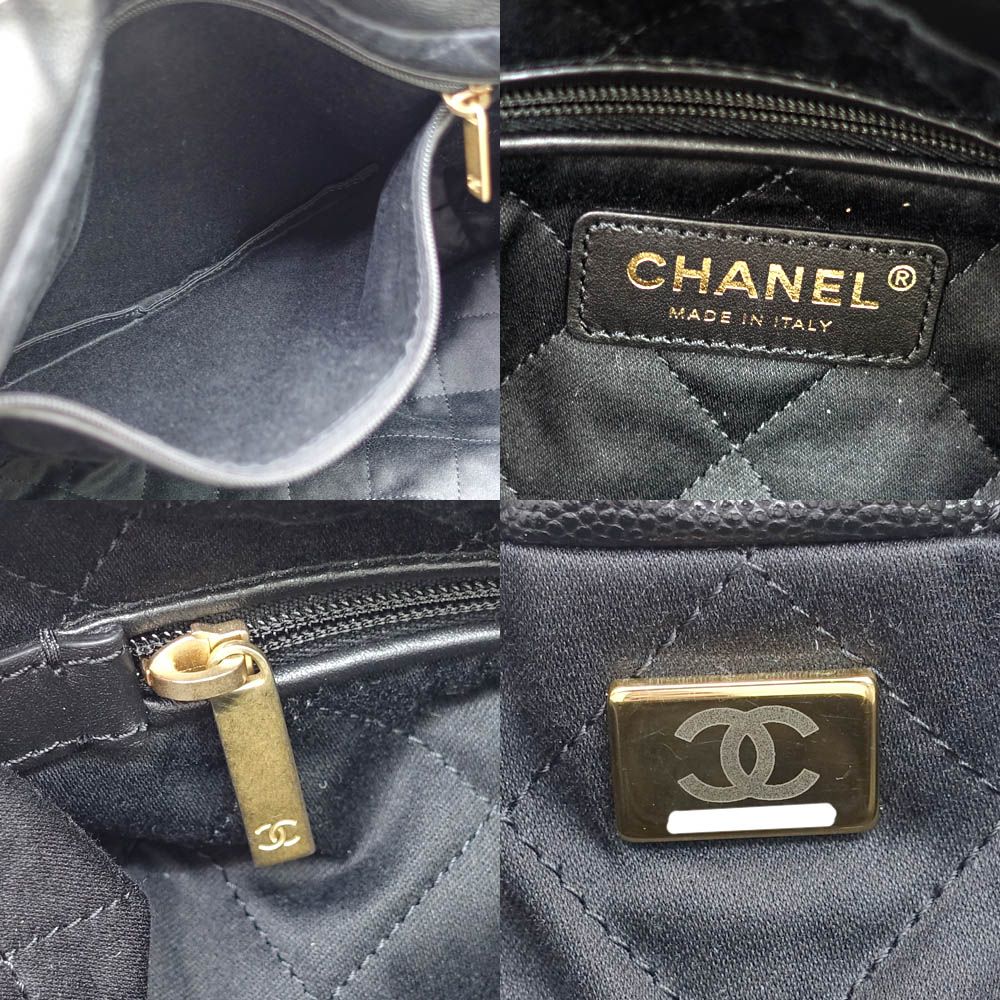 【栄】シャネル CHNEL22 スモール 2WAYバッグ ハンド/ショルダー キャビアスキン ランダムシリアル ブラック ゴールド金具 レディース AS3260