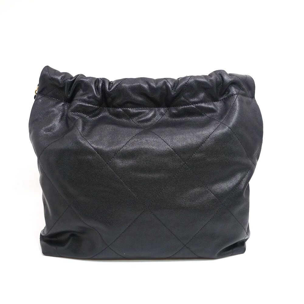 【栄】シャネル CHNEL22 スモール 2WAYバッグ ハンド/ショルダー キャビアスキン ランダムシリアル ブラック ゴールド金具 レディース AS3260