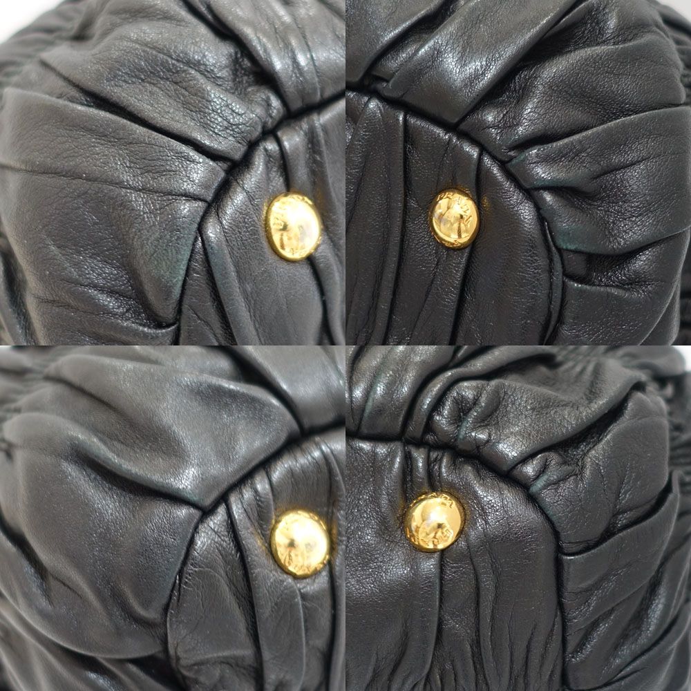 【栄】プラダ ギャザーバッグ 2WAYバッグ ハンド/ショルダー BN1789 レザー ブラック ゴールド金具 レディース