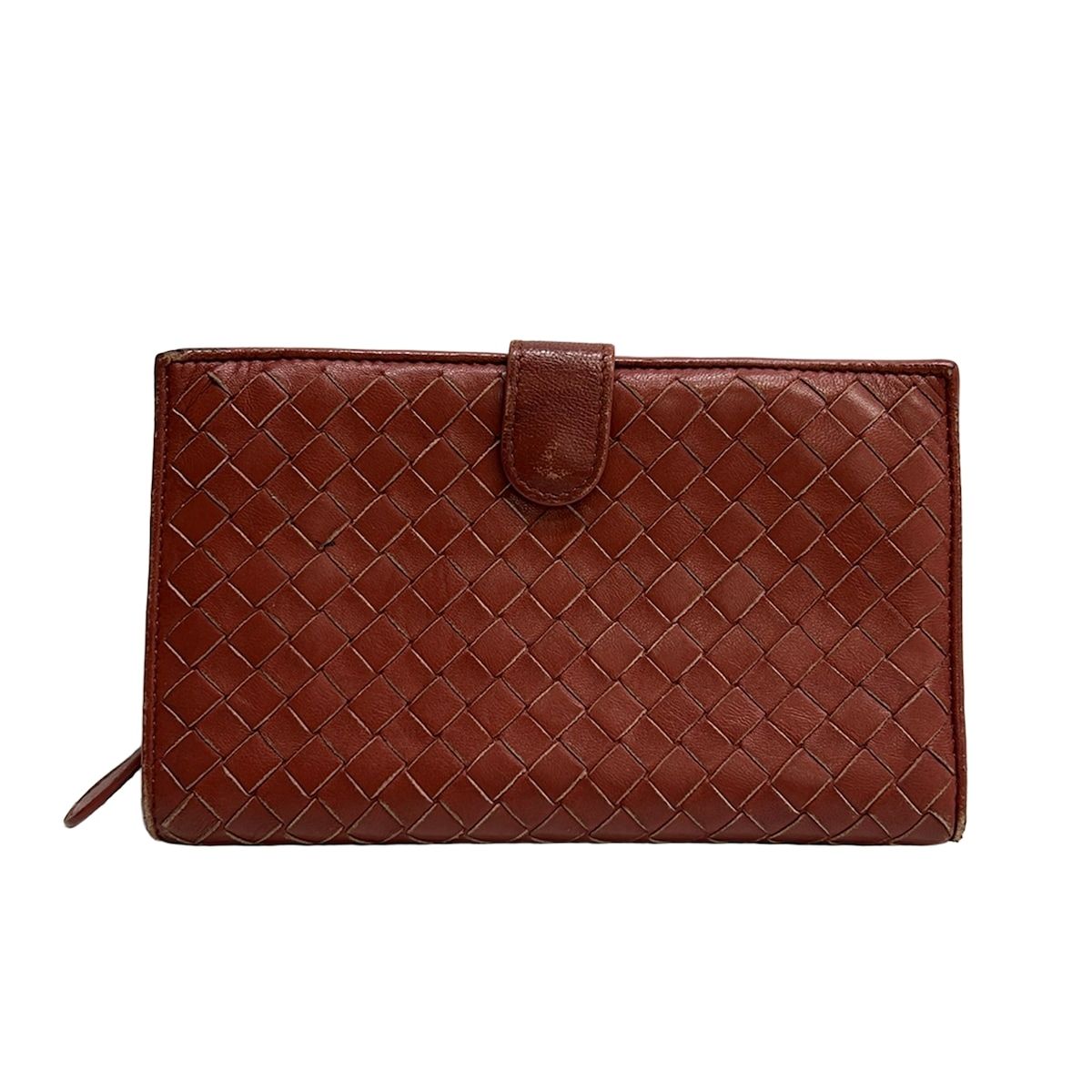 BOTTEGA VENETA(ボッテガヴェネタ) 2つ折り財布 イントレチャート ブラウン L字ファスナー レザー