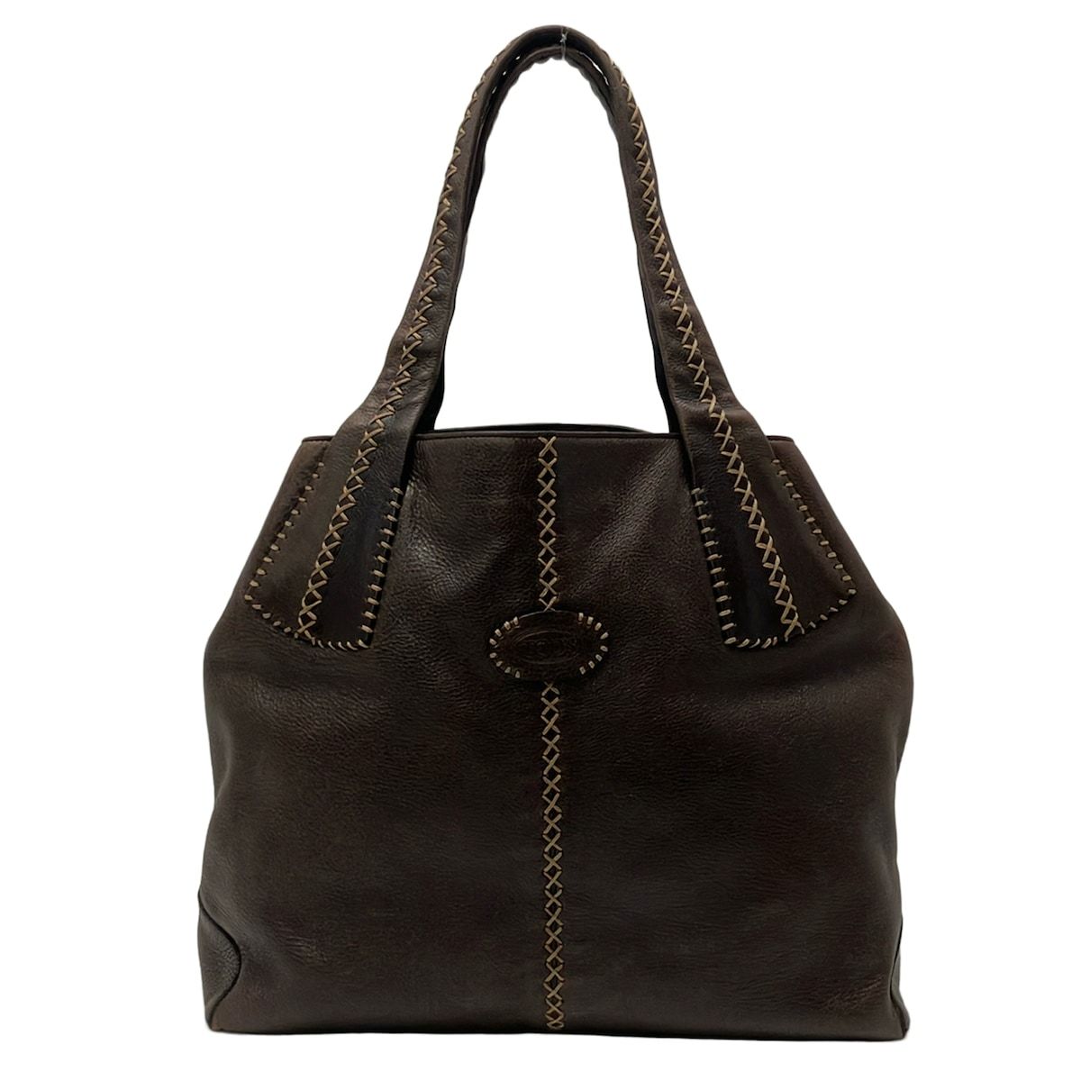 TOD'S(トッズ) トートバッグ - ダークブラウン ステッチ レザー
