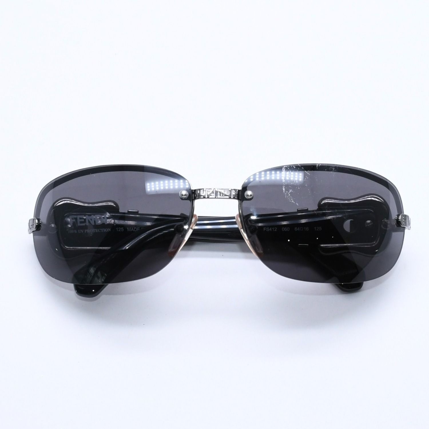 FENDI フェンディ ハーフリム サングラス アイウェア FS412 060 サイズ64□16 125 ベルトテンプル ブラック 美品 中古 4a004161