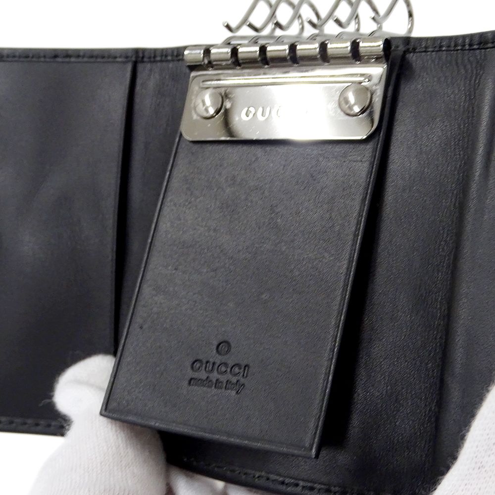 未使用保管品 グッチ 6連 キーケース GG キャンバス レザー メンズ 黒 グッチ GUCCI キーケース メンズ ブランド 6連キーケース GGキャンバス