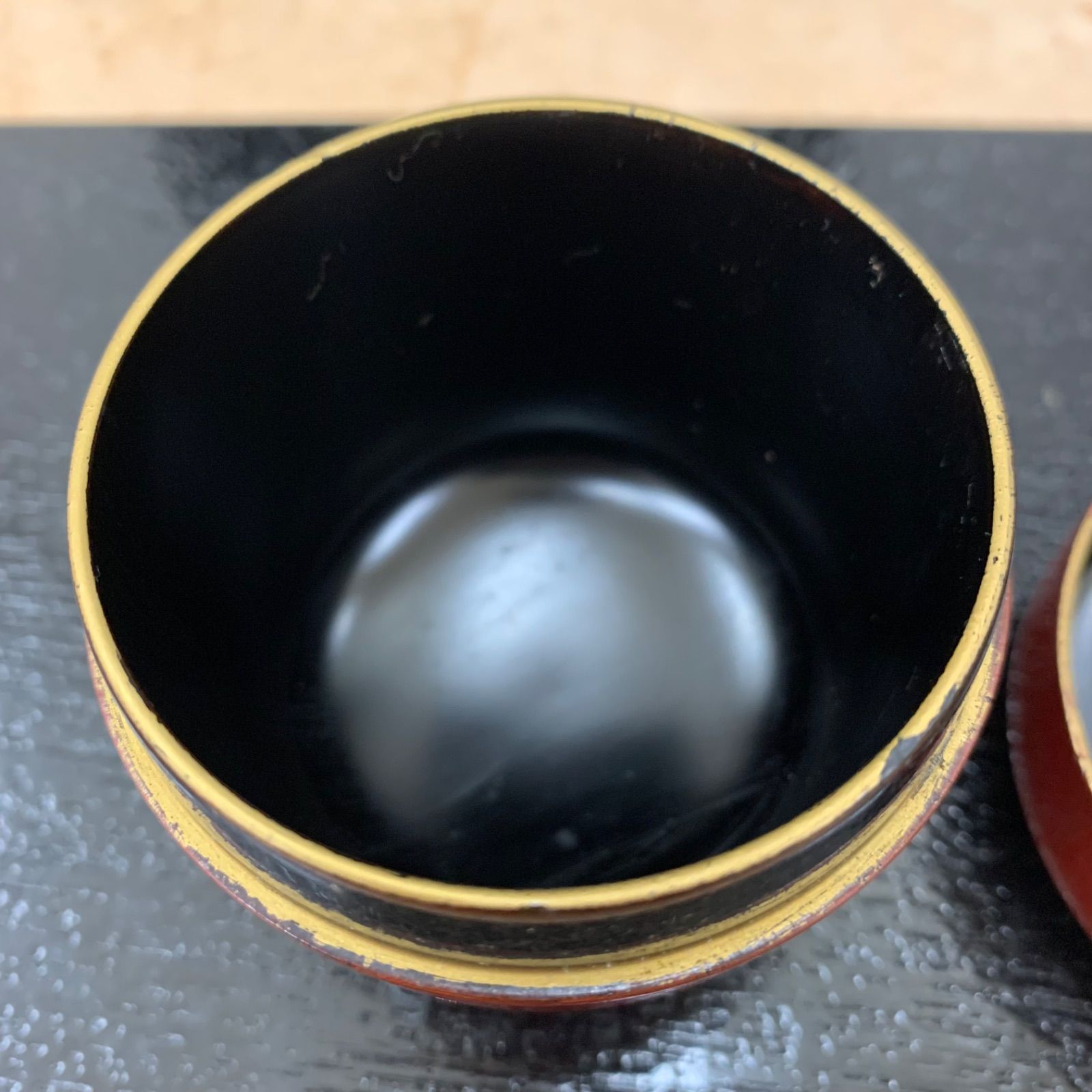 茶道具セット 一式 黒漆塗り棚付き 棗・茶碗・茶筅・水指 C442③