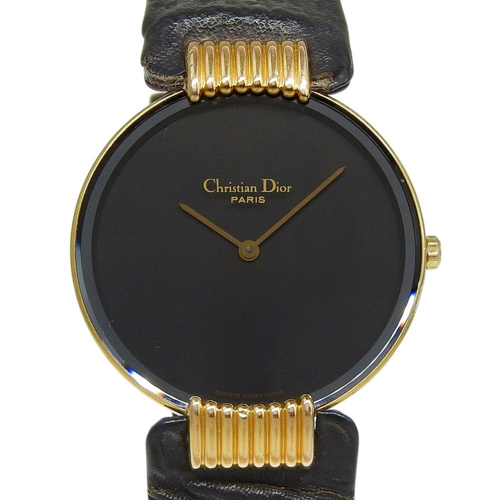 【Dior】ディオール バギラ L47.153.4 金メッキ×レザー クオーツ アナログ表示 レディース 黒文字盤 腕時計