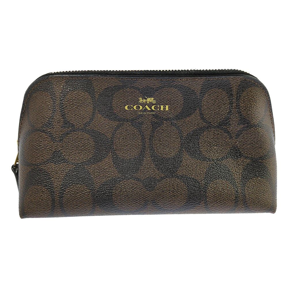 COACH コーチ シグネチャー コスメポーチ ブラウン 化粧ポーチ【♀】【A】【レディース】★■618105【中古】