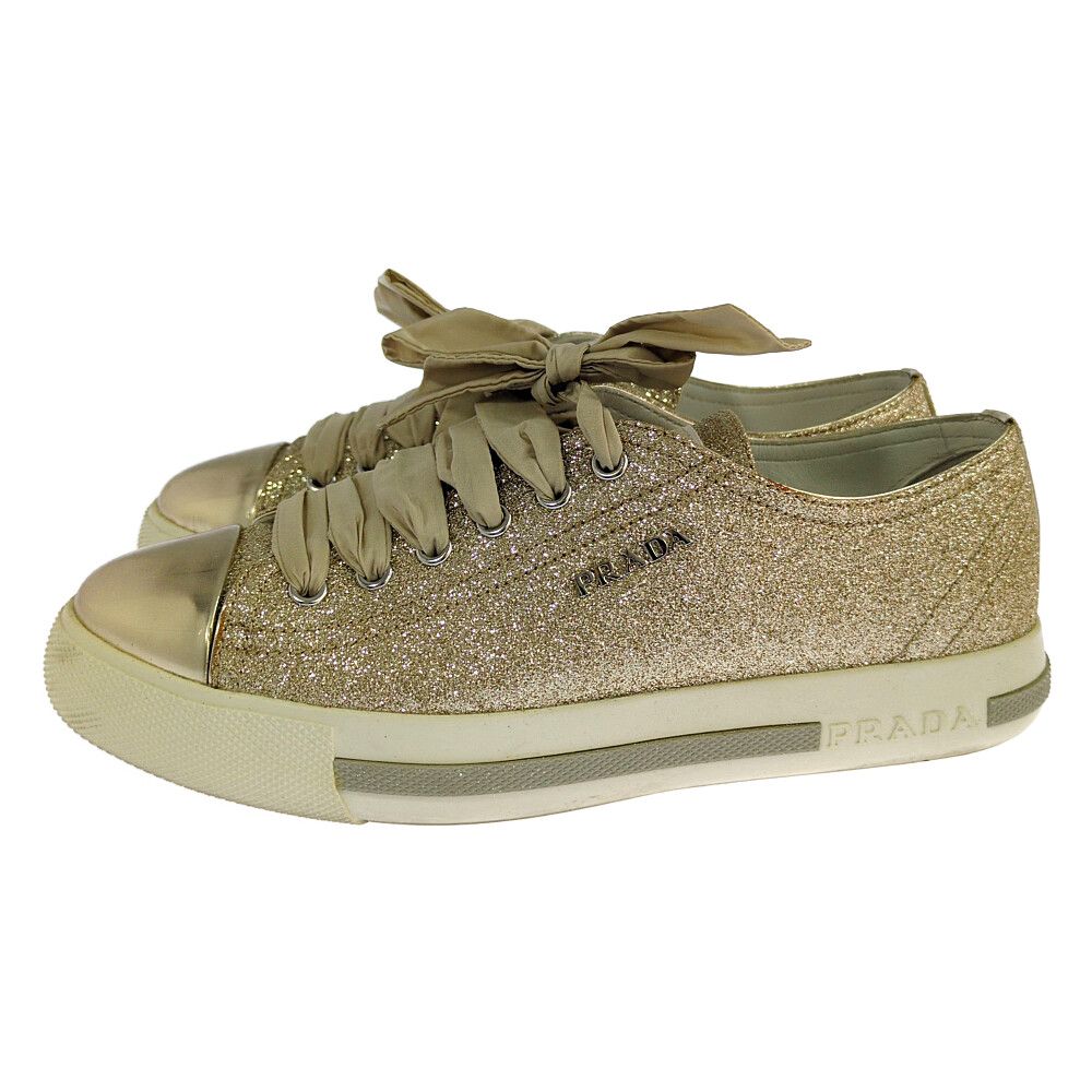 PRADA プラダ グリッター スニーカー靴 36 ゴールド【オールシーズン】【♀】【A】【レディース】★■618073【中古】