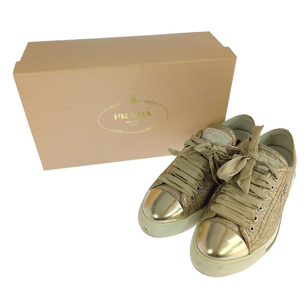 PRADA プラダ グリッター スニーカー靴 36 ゴールド【オールシーズン】【♀】【A】【レディース】★■618073【中古】