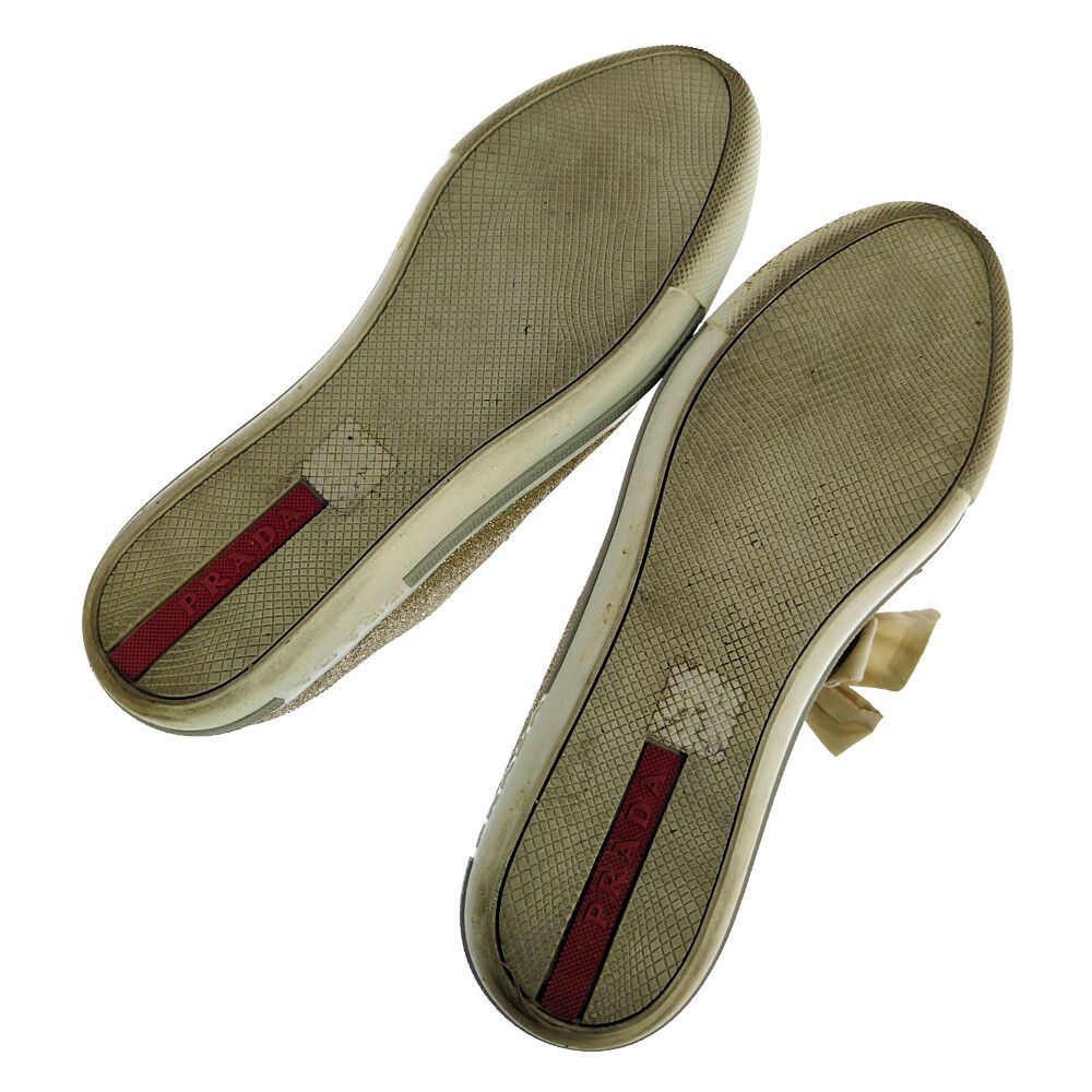 PRADA プラダ グリッター スニーカー靴 36 ゴールド【オールシーズン】【♀】【A】【レディース】★■618073【中古】