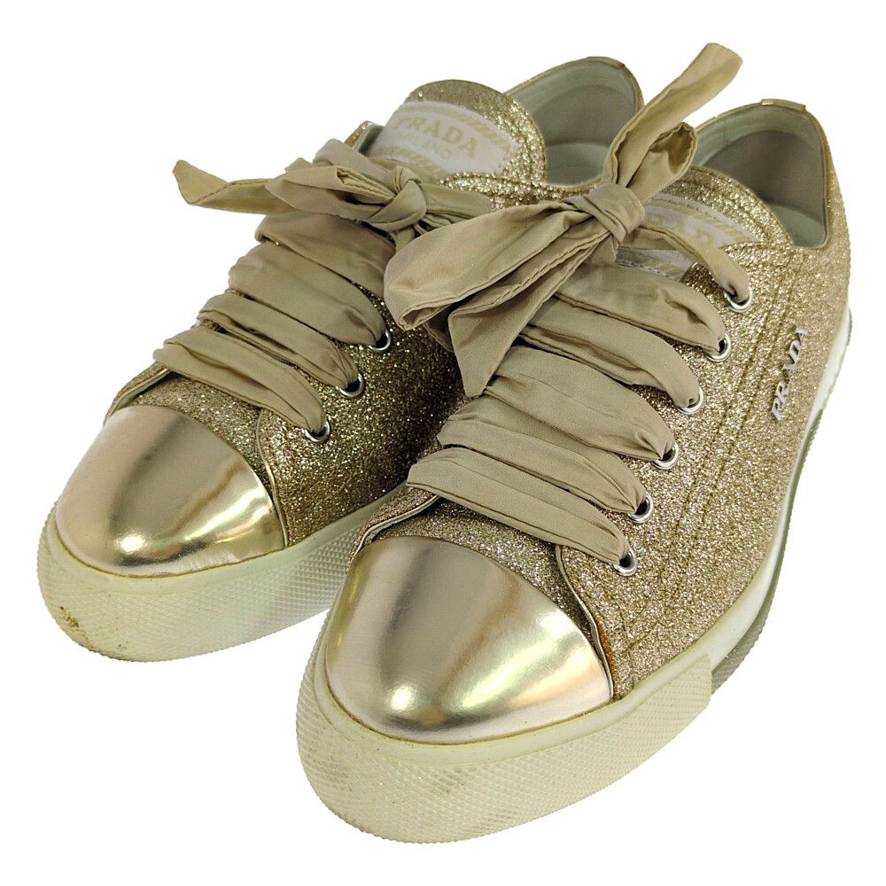 PRADA プラダ グリッター スニーカー靴 36 ゴールド【オールシーズン】【♀】【A】【レディース】★■618073【中古】