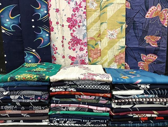 平和屋着物■浴衣 まとめて 45点 魚 蝶 蜻蛉 紫陽花 花柄 ラメ 綿紅梅 注染 暈し染め 金彩 など 着用可能多数 未使用品あり mmm1257