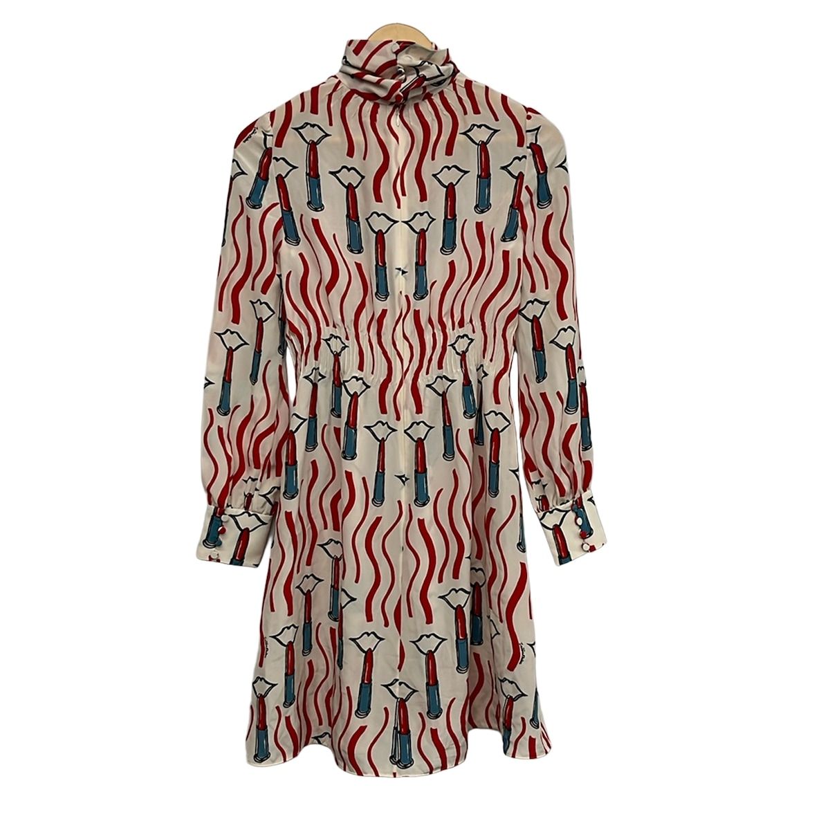 VALENTINO(バレンチノ) ワンピース サイズ36 S レディース美品 - アイボリー×レッド×ライトブルー 長袖/ひざ丈/シルク