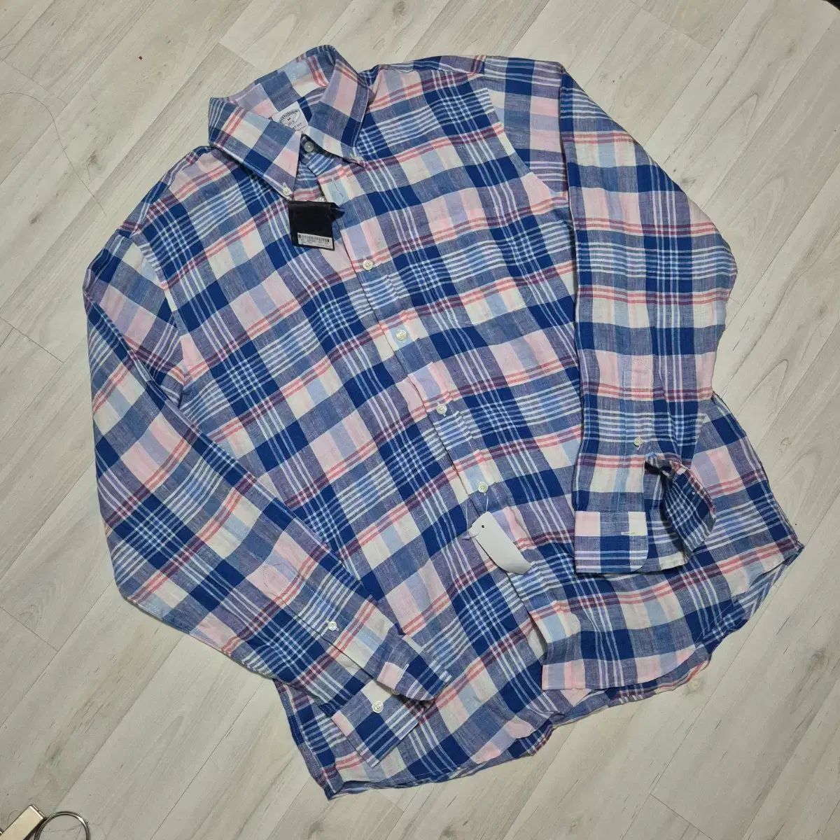 Brooks Brothers ブルックス・ブラザーズ リネン CHECK シャツ ブルー ピンク