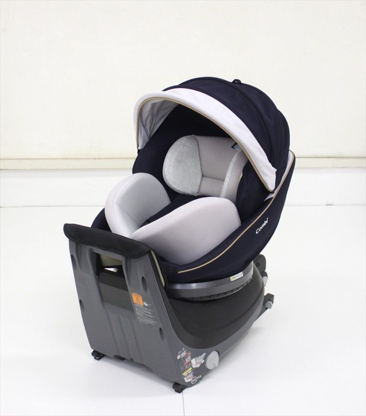 美品 クルムーヴ スマート ISOFIX エッグショック JL-590 ネイビー ハイグレードモデル コンビ 新生児OK クリーニング済み C739001