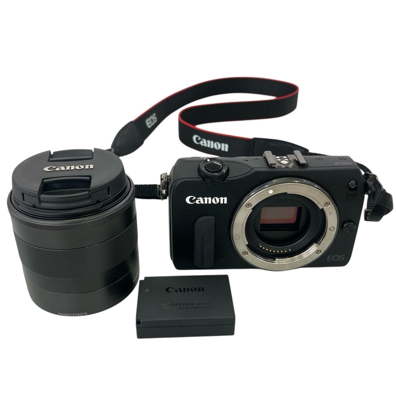 186000 現状品 canon キャノン キャノン　ミラーレス一眼　EOS M　ズームレンズ　EF-M18-55ｍｍ　ストラップ付き