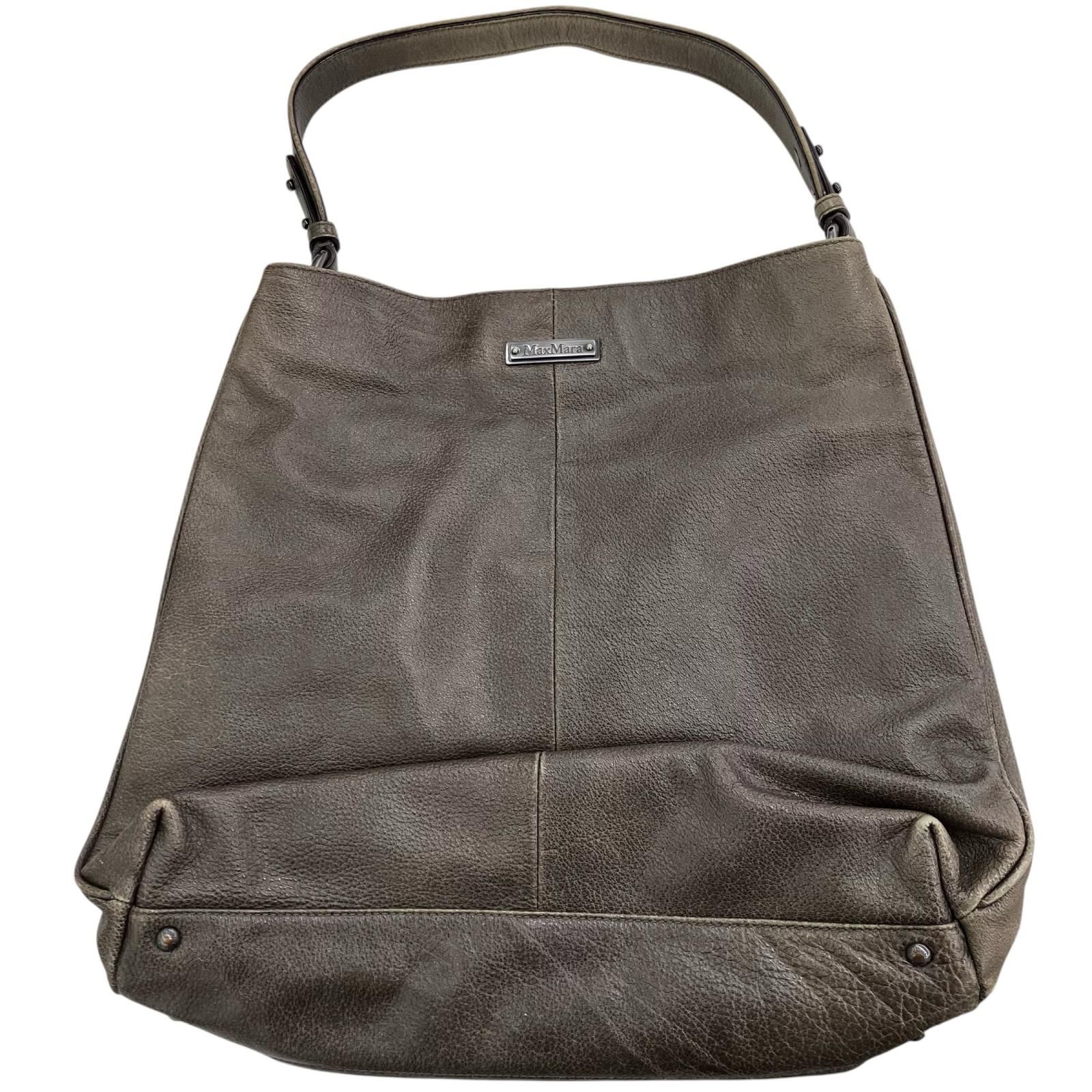 186005 MAX MARA マックスマーラ レザー カーキ ロゴプレート