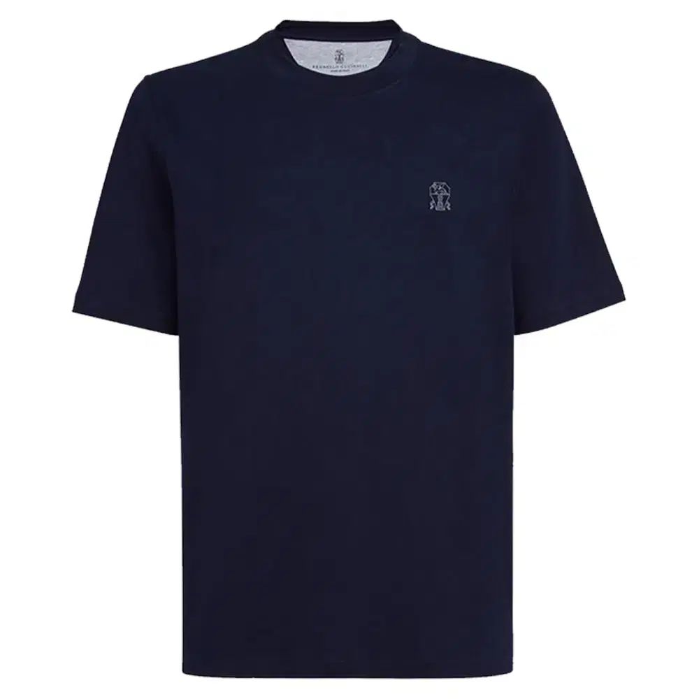 メンズ/Brunello Cucinelli(ブルネロクチネリ) ロゴ コットン ジャージ クルーネック Tシャツ ネイビー