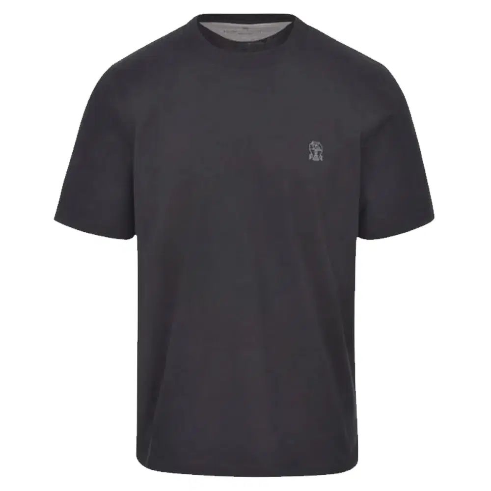 メンズ/Brunello Cucinelli(ブルネロクチネリ) ロゴ コットン ジャージ クルーネック Tシャツ ブラック