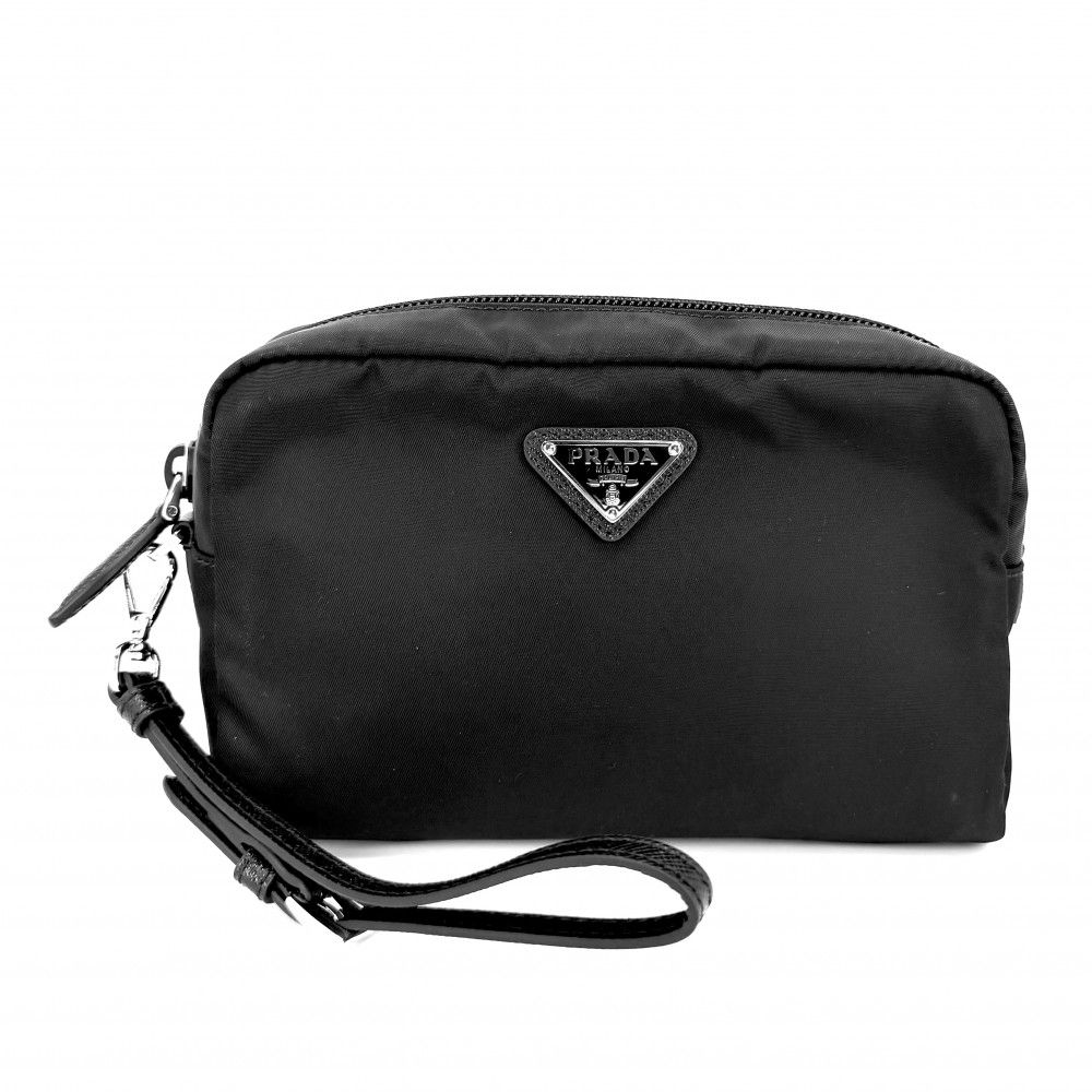 プラダ ポーチ レディース スモール Re-Nylon ポーチ PRADA 1NS021 ナイロン ブラック 黒 シルバー金具 美品【中古品】