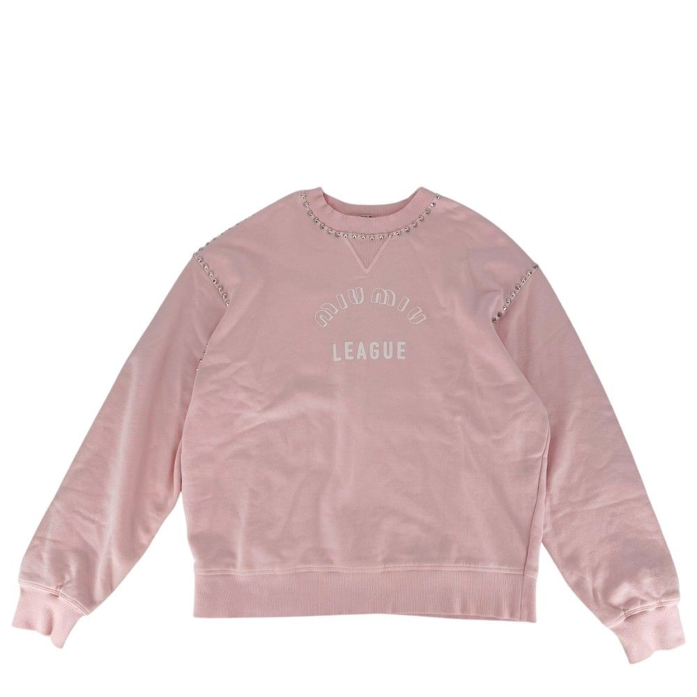 ミュウミュウ スウェット レディース ロゴ スタッズ 長袖 トップス アパレル 服 裏起毛 MIUMIU S ピンク コットン 秋 冬【中古品】