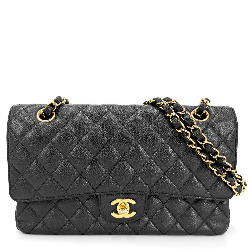 シャネル ショルダーバッグ レディース マトラッセ25 ダブルチェーン チェーンショルダー ブルフラップ 肩掛け CHANEL キャビアスキン ブラック 黒 ゴールド金具【中古品】