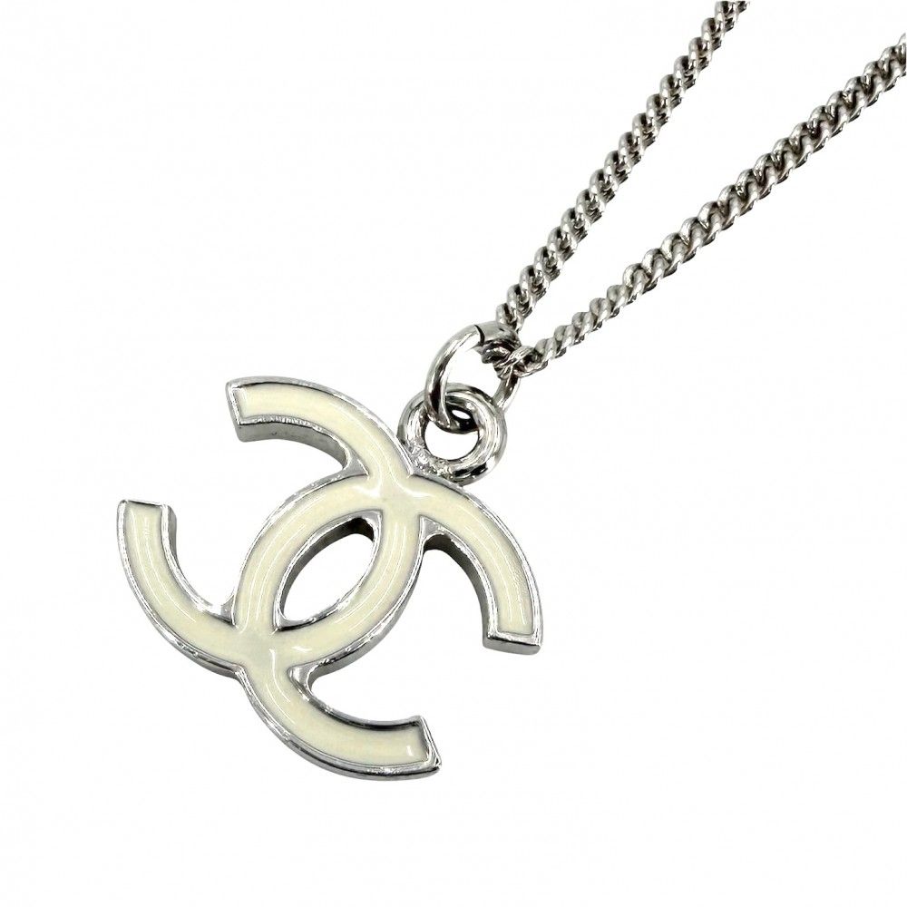 シャネル ネックレス レディース ココマーク アクセサリー CHANEL 05V シルバー ホワイト 白 約6.2g 美品 2005年【中古品】