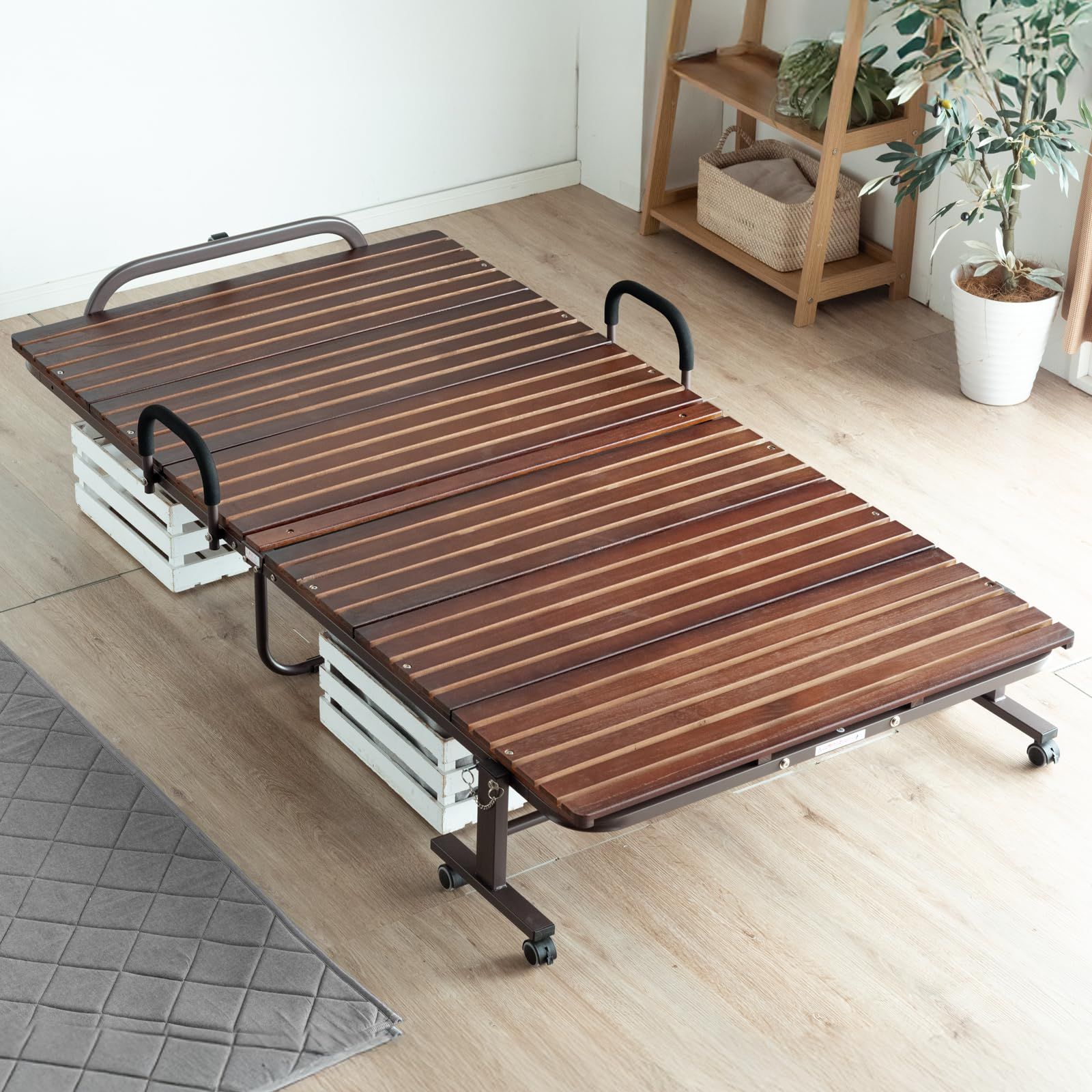 タンスのゲン ベッド シングル 折りたたみベッド すのこベッド 桐 耐荷重約300kg ベッドフレーム 木製 ヘッドレス ブラウン 17610050(90018)ry
