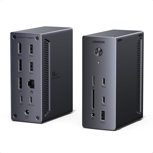 UGREEN ドッキングステーション 14-in-1 3画面出力 ノートPC100W充電 2つのDP&HDMI（DP-4K120Hz HDMI-4K60Hz） usb ドッキングステーション 10Gbps高速転送 PD3.0・USB-C/A3.2ポート・3ry