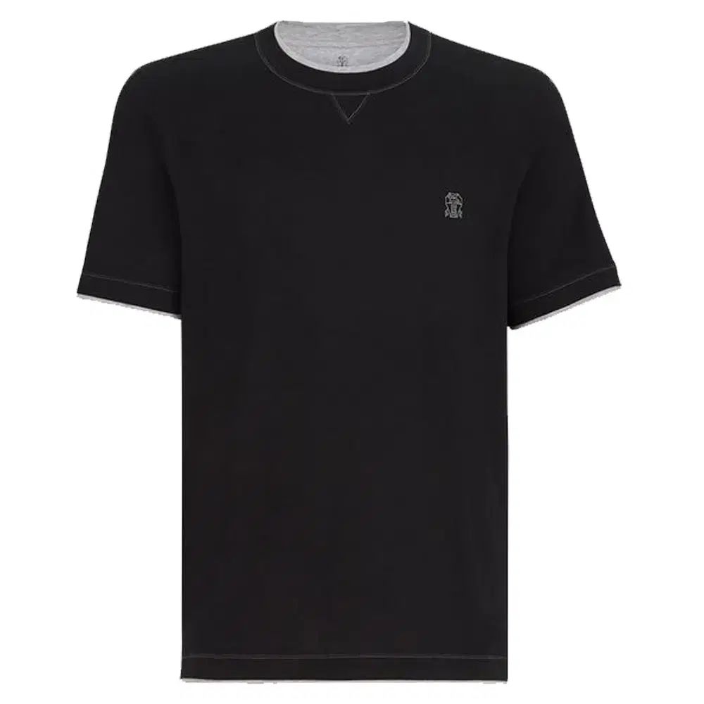 メンズ/BRUNELLO CUCINELLI(ブルネロクチネリ) ロゴ コットンジャージ クルーネックTシャツ ブラック