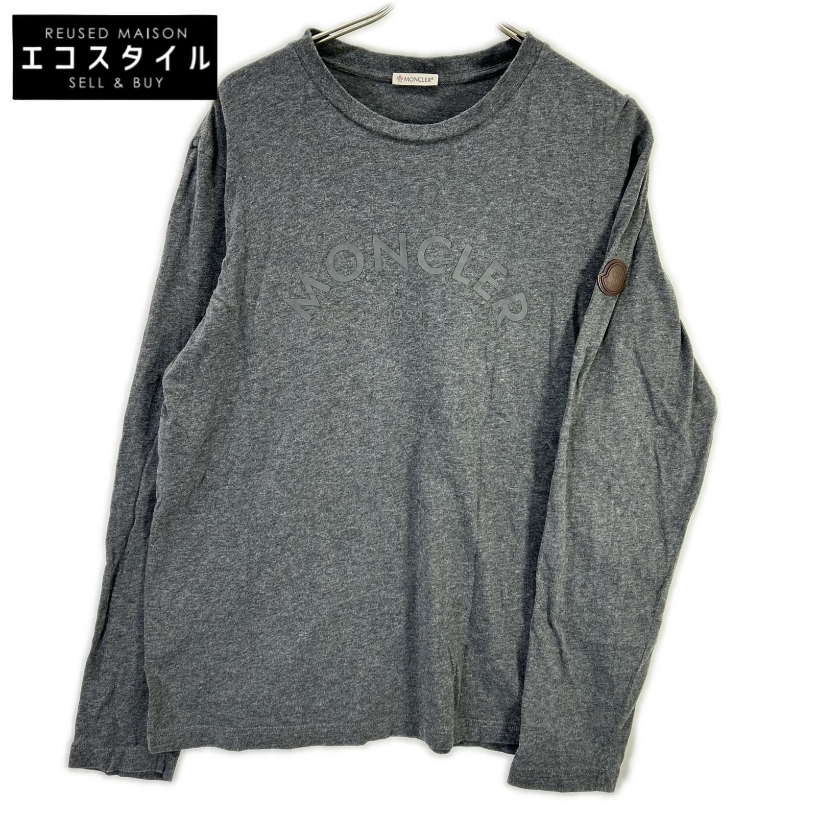 MONCLER　モンクレール　24年製 グレー LS TSHIRT レザ-パッチ ロゴプリント長袖カットソー　L