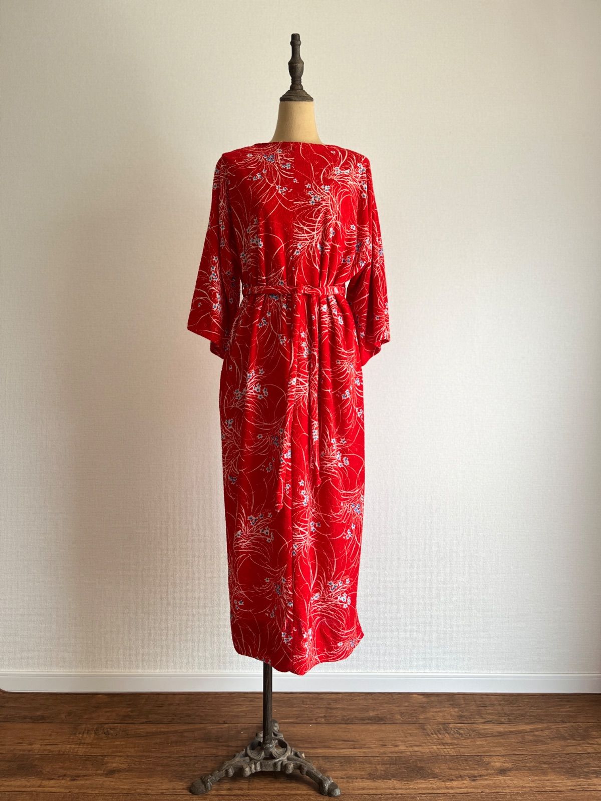 60's-70's vintage Pile floral dress ヴィンテージ パイル ワンピース 花柄 レッド アメリカ製 FREE