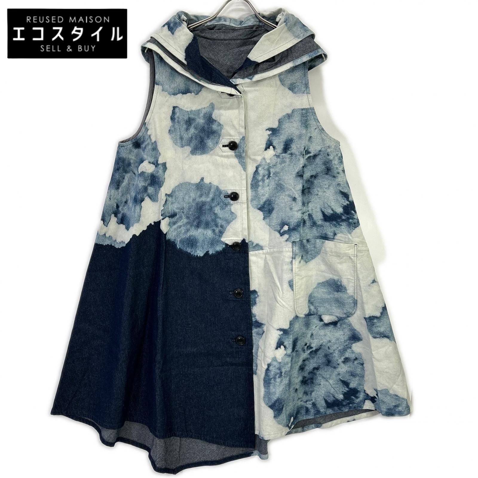 Jiu Senso Unico　慈雨　15222014 ブルー ブリーチフラワー ロングジレ　40