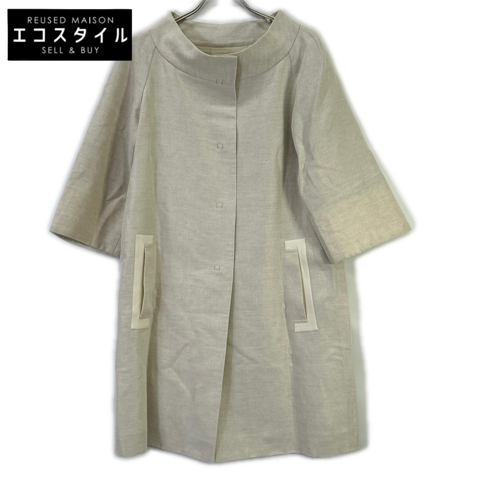 FOXEY BOUTIQUE　フォクシーブティック　35221 ベージュ リネン混 Platinum Luxe コートプラチナリュクス スタンドカラー コート　38