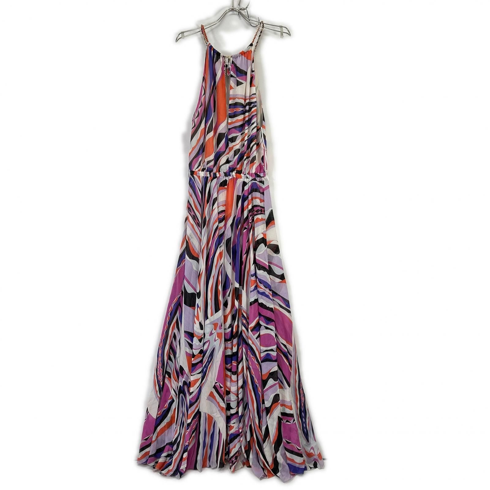 Emilio Pucci エミリオプッチ ノースリーブワンピース プッチ柄 EMILIO PUCCI エミリオプッチ パープル系 総柄 チェーンベルト付き