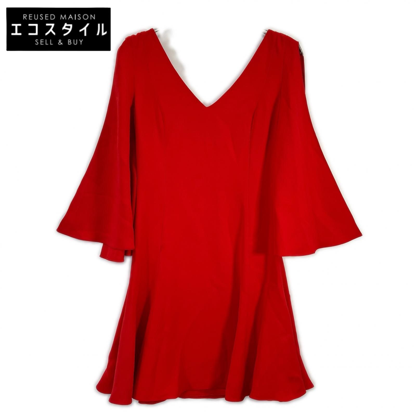 Christian Dior　クリスチャンディオール　レッド 6A21609A16125 シルク Vネック ワンピース　34