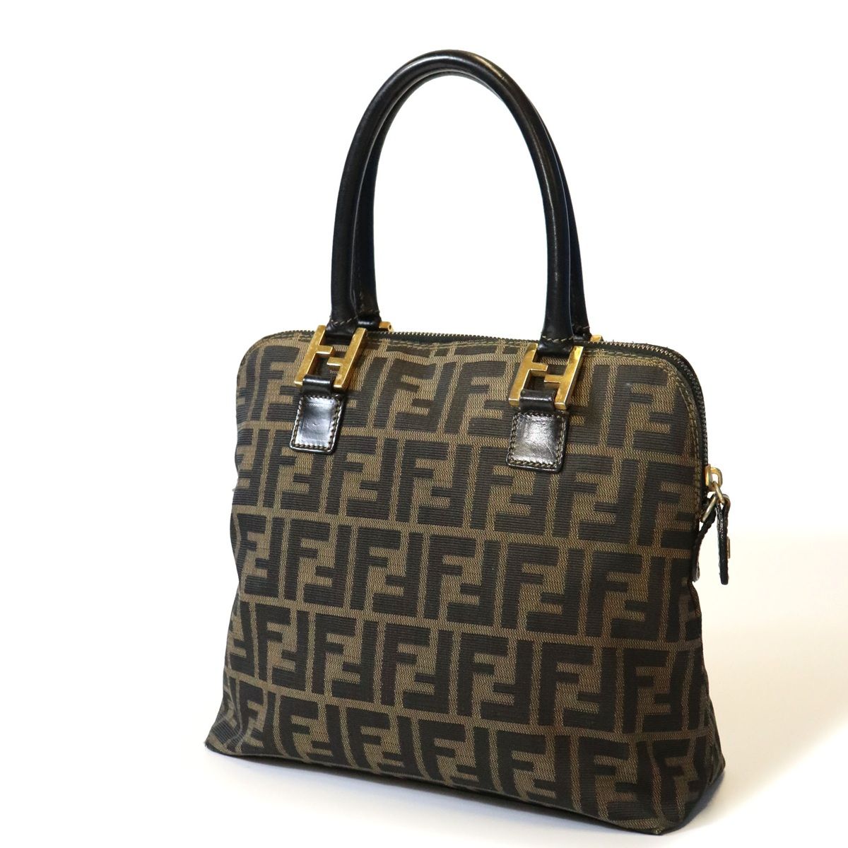 FENDI フェンディ ズッカ ハンドバッグ ナイロン ブラウン レディース