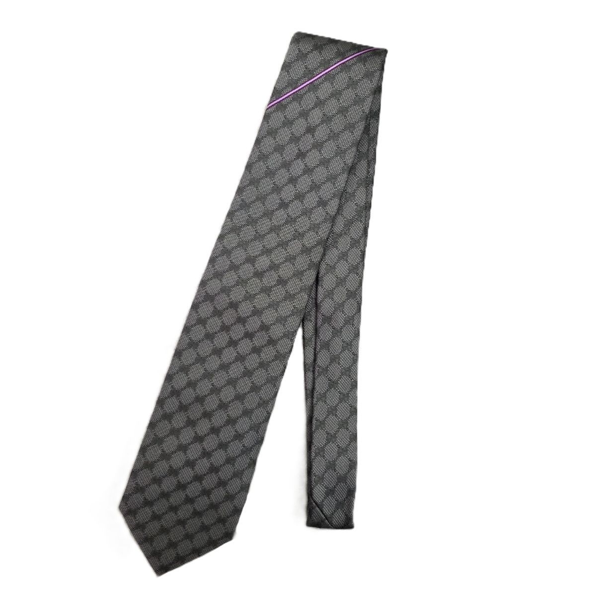 GUCCI グッチ GG柄 ライン入り ネクタイ 221582 メンズ シルク グレー 中古