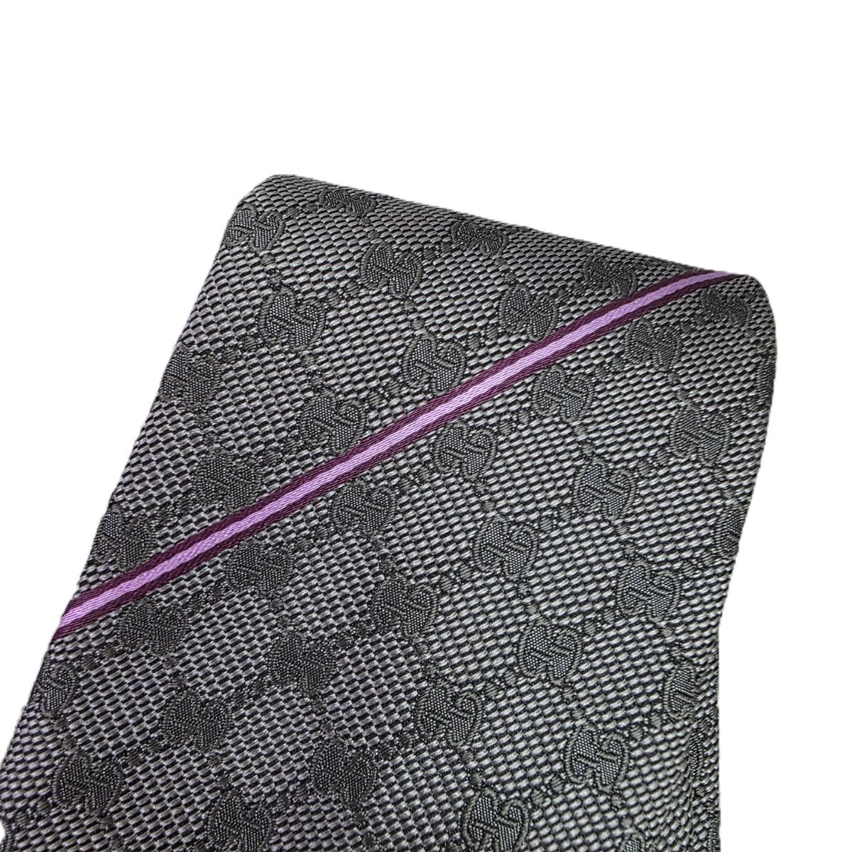 GUCCI グッチ GG柄 ライン入り ネクタイ 221582 シルク グレー  メンズ【中古】 GUCCI グッチ GG柄 ライン入り ネクタイ 221582 メンズ シルク グレー