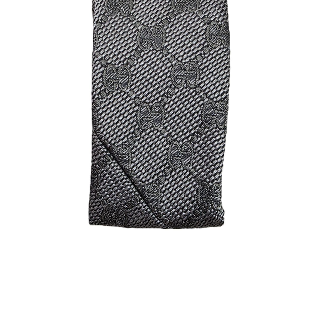 GUCCI グッチ GG柄 ライン入り ネクタイ 221582 メンズ シルク グレー