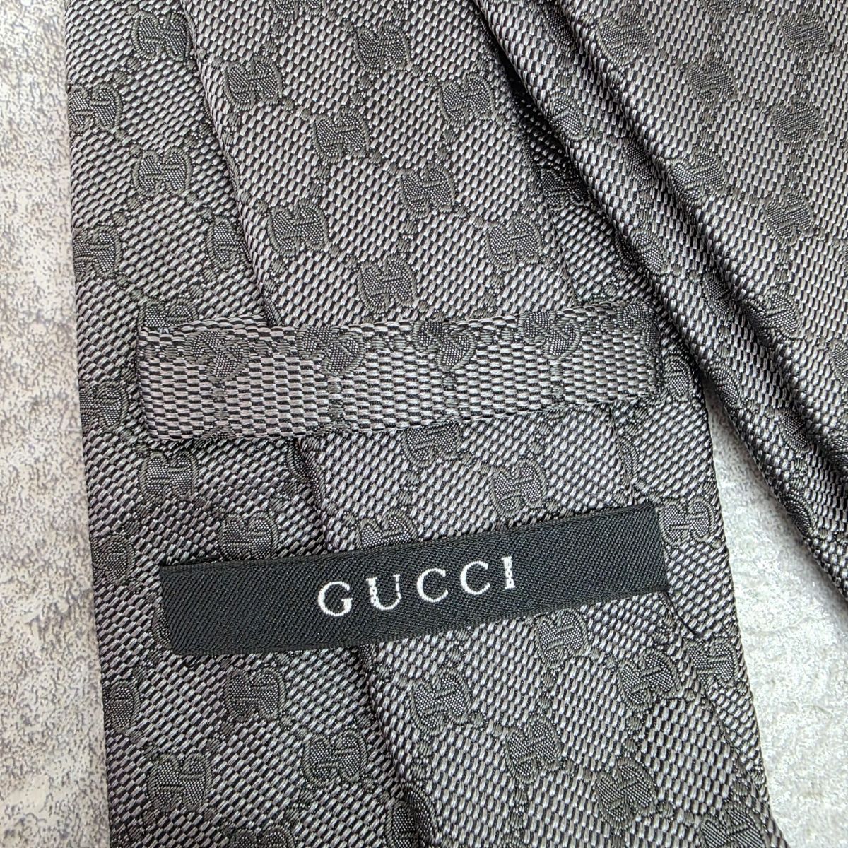 GUCCI グッチ GG柄 ライン入り ネクタイ 221582 メンズ シルク グレー