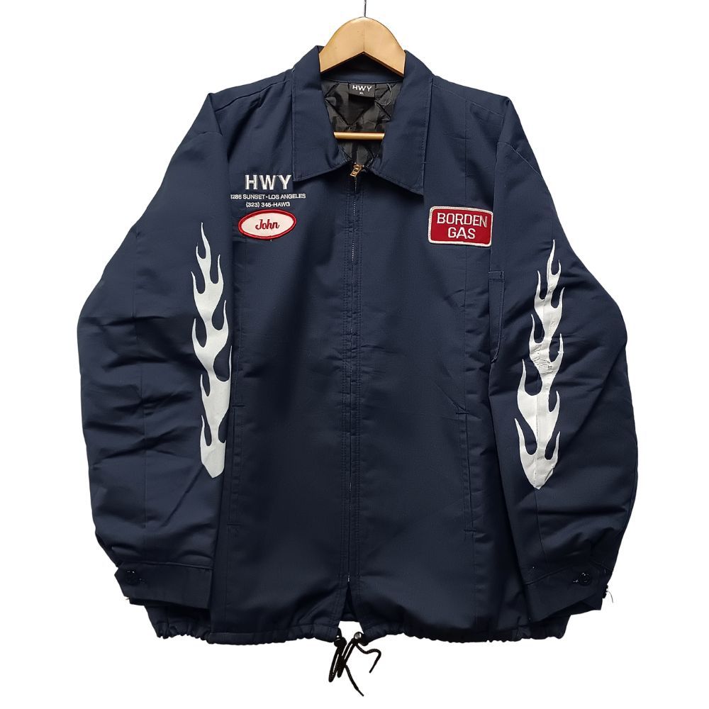 US HWY ワークジャケット HWY × Us アス 袖フレイムデザイン ワークジャケット ネイビー サイズ