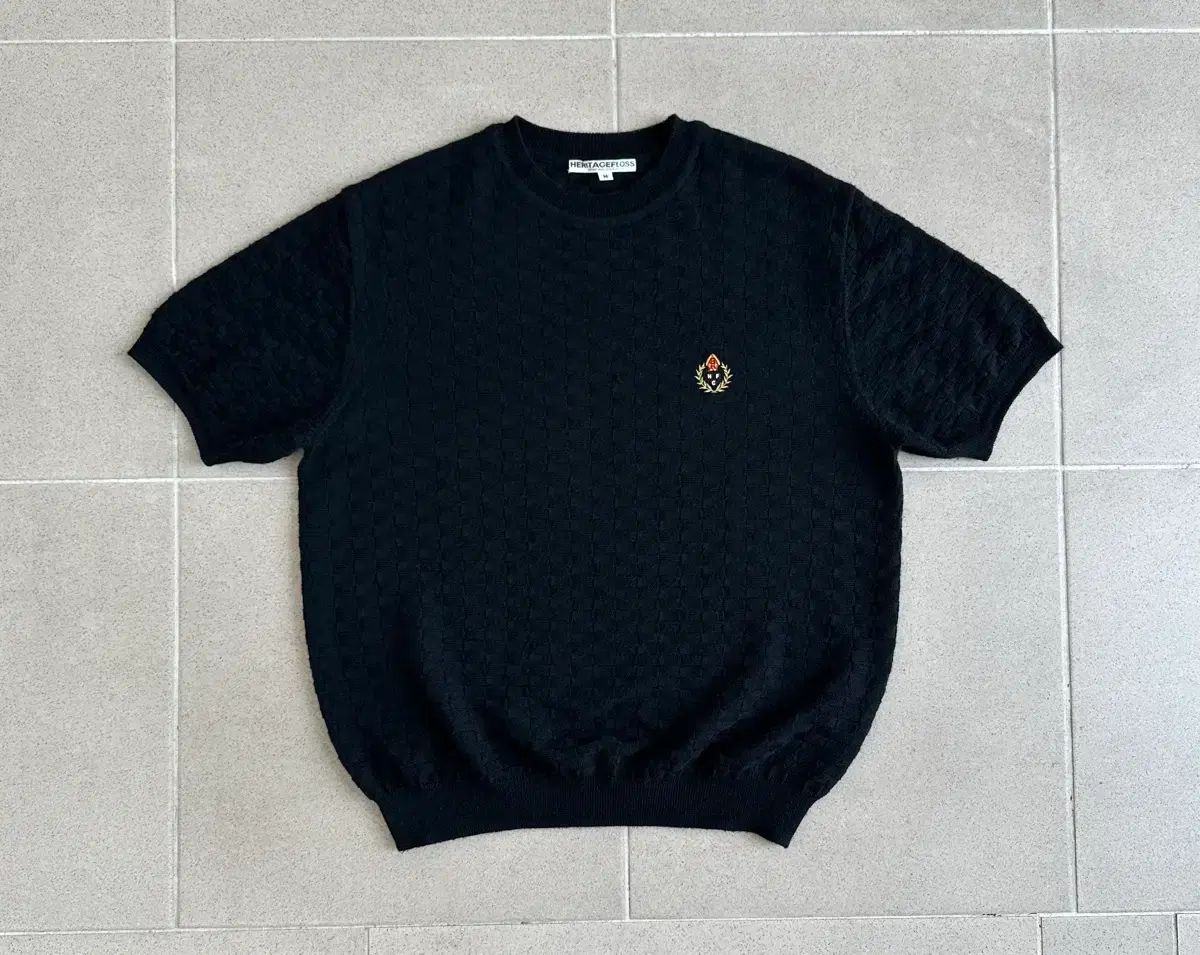 HERITAGE FLOSS チェック半袖ニット ブラック M