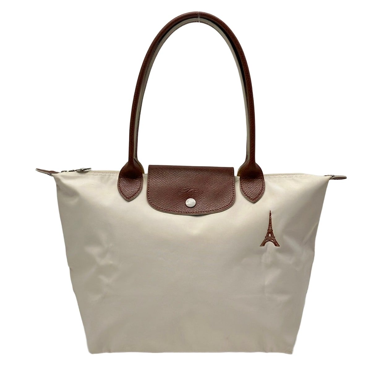 LONGCHAMP(ロンシャン) ショルダーバッグ ル・プリアージュオリジナル ベージュ×ダークブラウン 刺繍/折りたたみ レザー