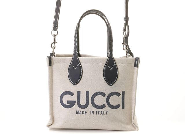 GUCCI グッチ　ハンドバッグ　GG柄 キャンバス　ミニトートバッグ GUCCI グッチ バッグ プリント ミニトートバッグ ナチュラル/ネイビー