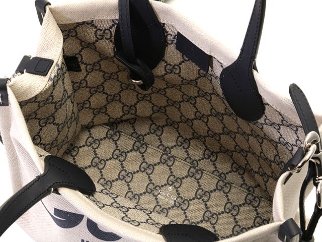 GUCCI グッチ バッグ プリント ミニトートバッグ ナチュラル/ネイビー