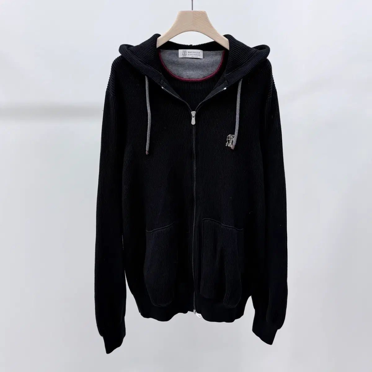 S級 / 3XL ブルネロクチネリ ニッ​​ト フードジップアップ ブラック