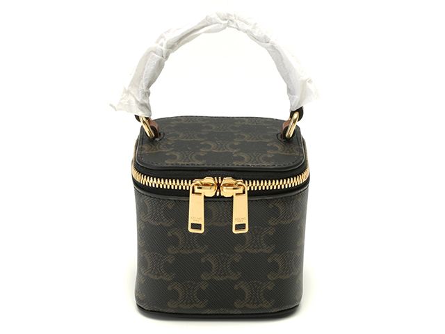 CELINE セリーヌ バッグ トリオンフ ミニバニティ タン PVC/カーフ ﾊﾞｯｸﾞ 10J762CZ1.04LU ショルダーバッグ PVCコーティングキャンバス ブラック レディース【中古】【437】