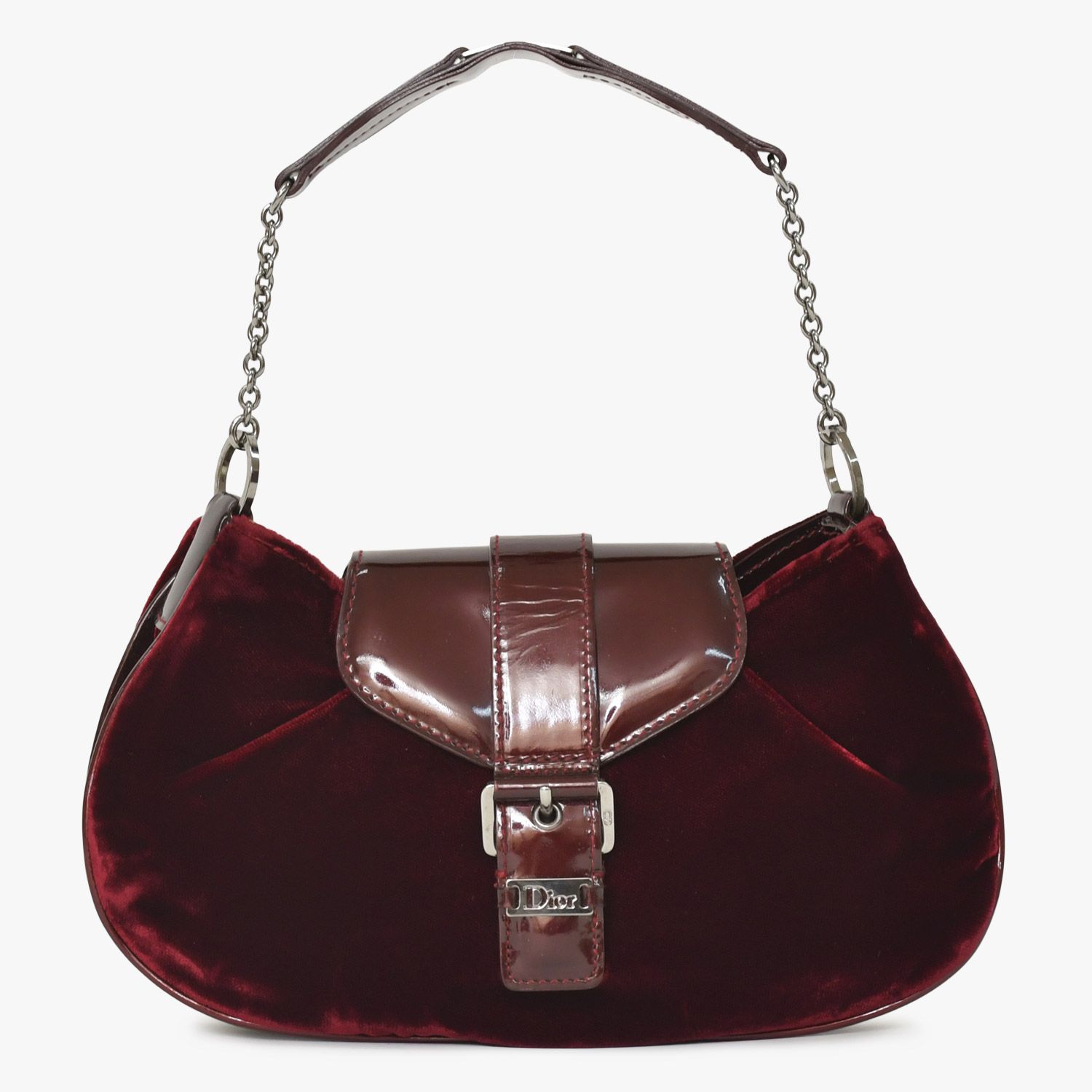 極美品 Christian Dior クリスチャンディオール バーガンディ ワインレッド ベロアバケットバッグ ハンドバッグ エナメル レザー BM-0062 中古 4a003910
