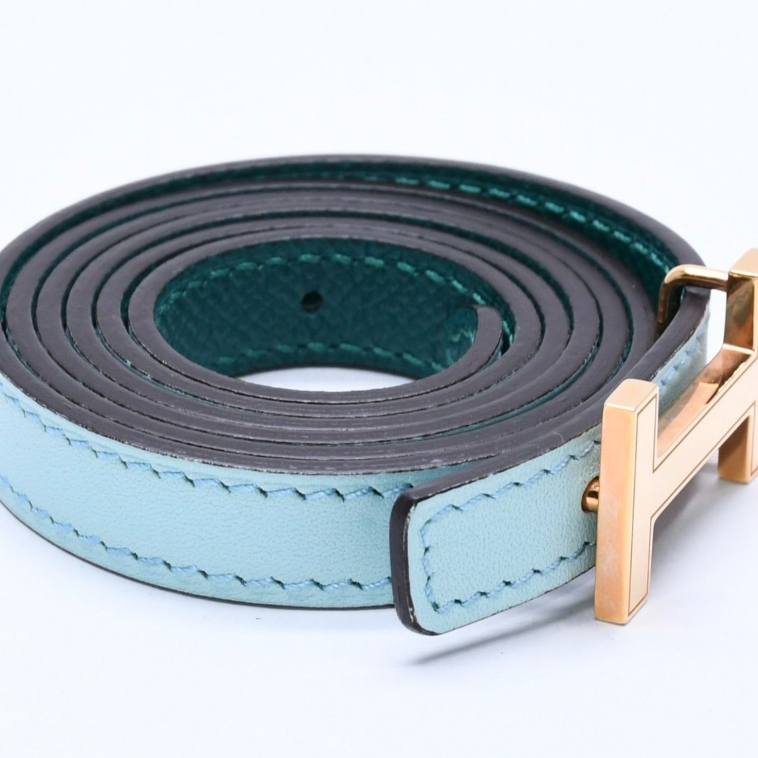 エルメス 美品リバーシブルレザーベルトのみ　90 グリーン　ホワイト 極美品 HERMES エルメス ベルト A刻印 ゴールド金具 レザーベルト