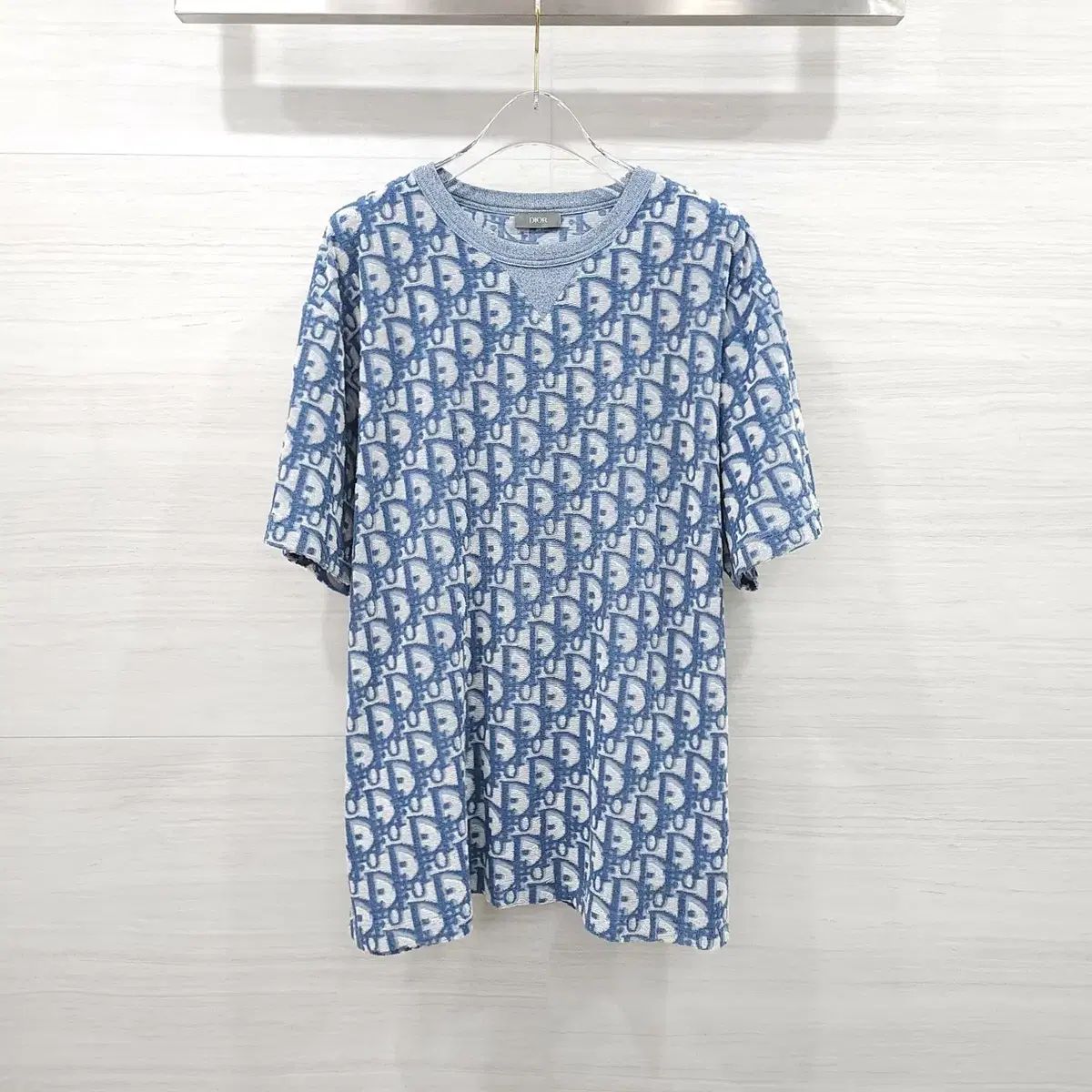 L / ディオール ブルー オブリーク フレンチテリー 半袖 Tシャツ 483J646A0906
